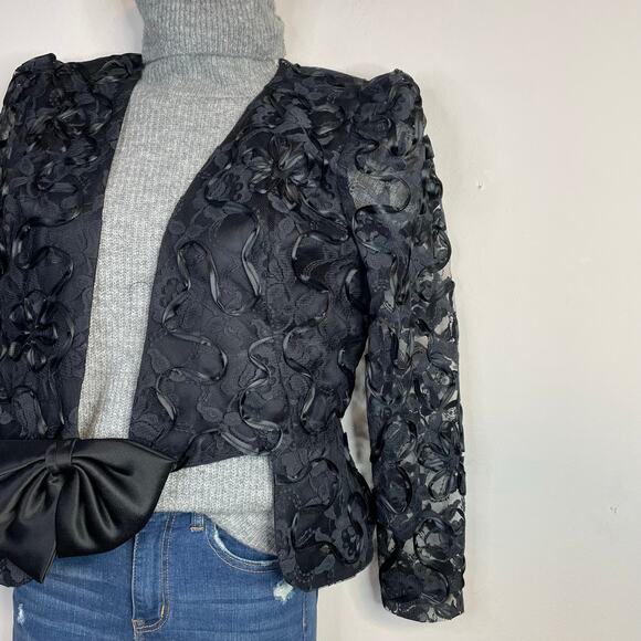 Vintage Patra Black Lace Ribbon Soutache Mesh Fitted Jacket Puff Shoulders Bow 6 - Picture 13 of 16